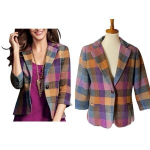 Cabi happy colorful plaid wool Blazer size 10